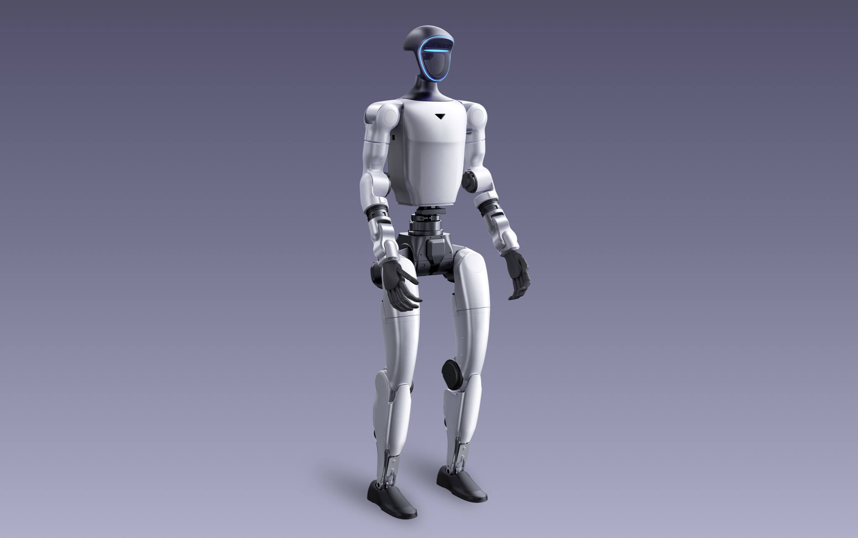 Unitree G1 humanoid robot standing against a grey background